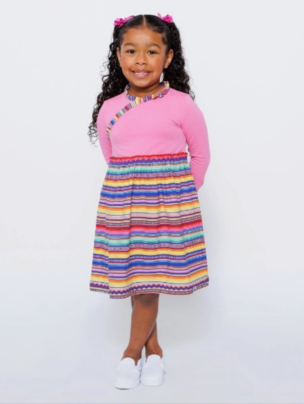 2 Mixed Up Girls Cotton Long Sleeve Ruffle Trim Dresses Sizes 10 And 12